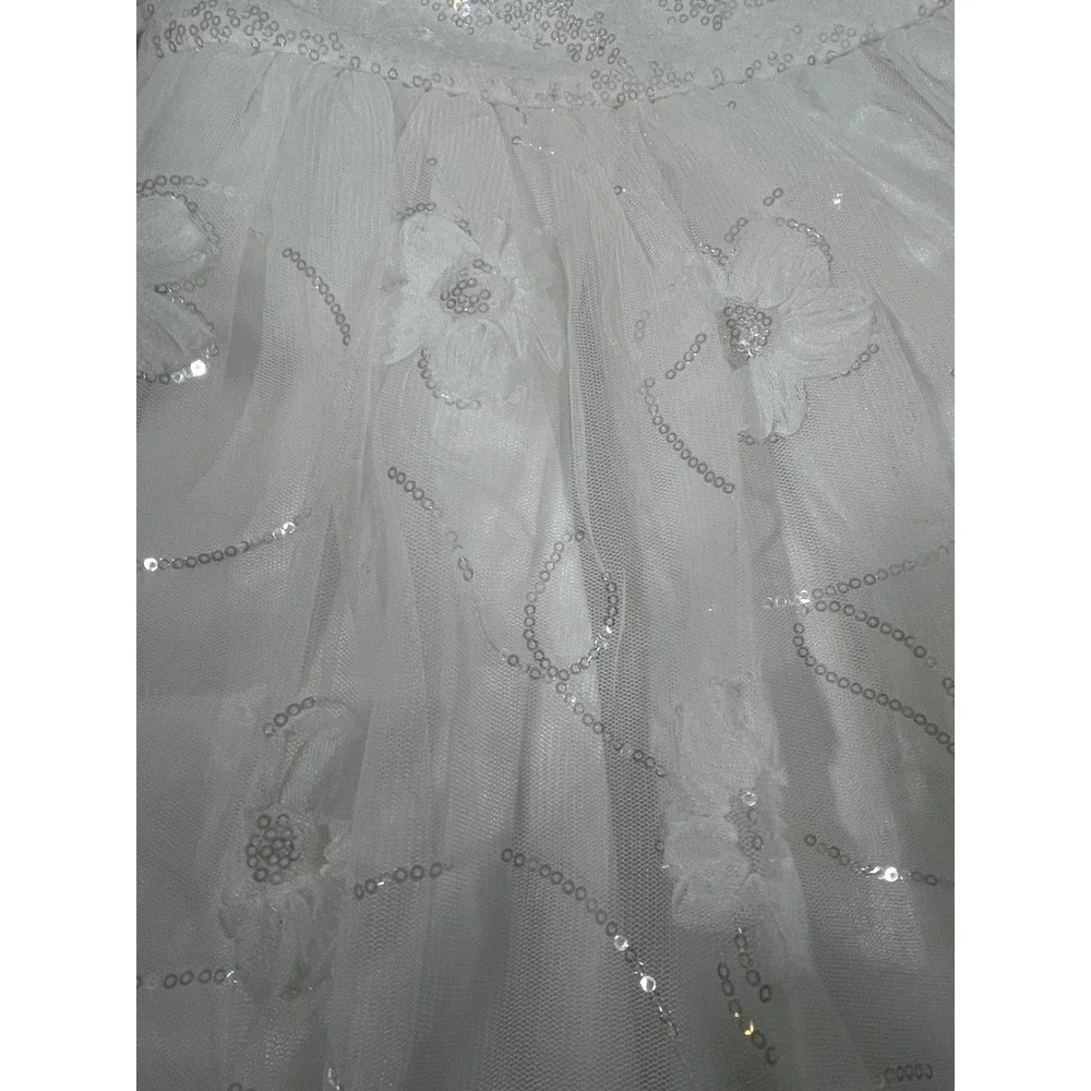 Zenzi Sequin Floral Tulle Party Dress Girls S 6/7 White  Easter Formal Fairycore